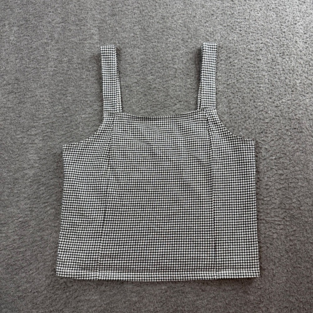 American Eagle Tank Top Women's Small Black White Gingham Neck Crop Camisole